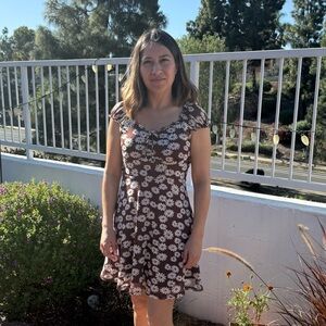 Y2K Daisy Mini Dress Brown White Floral Cottagecore